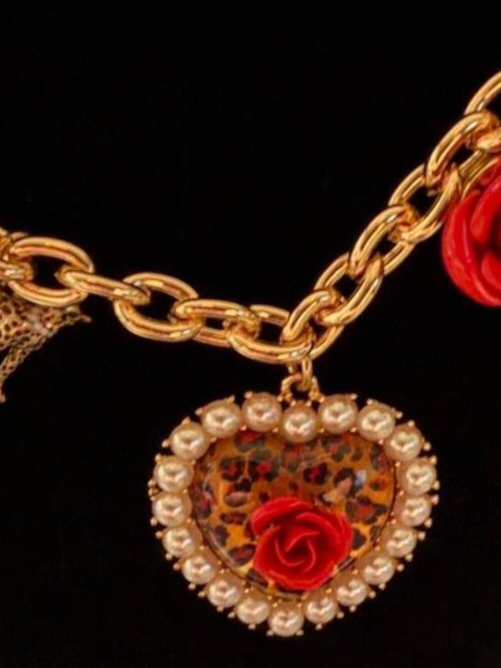 Betsey Johnson Gold Bracelet with Rose, Heart and Leopard Prints